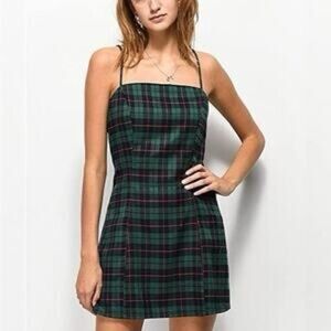 Urban Outfitters UO S Green Plaid Spaghetti Strap Mini Dress